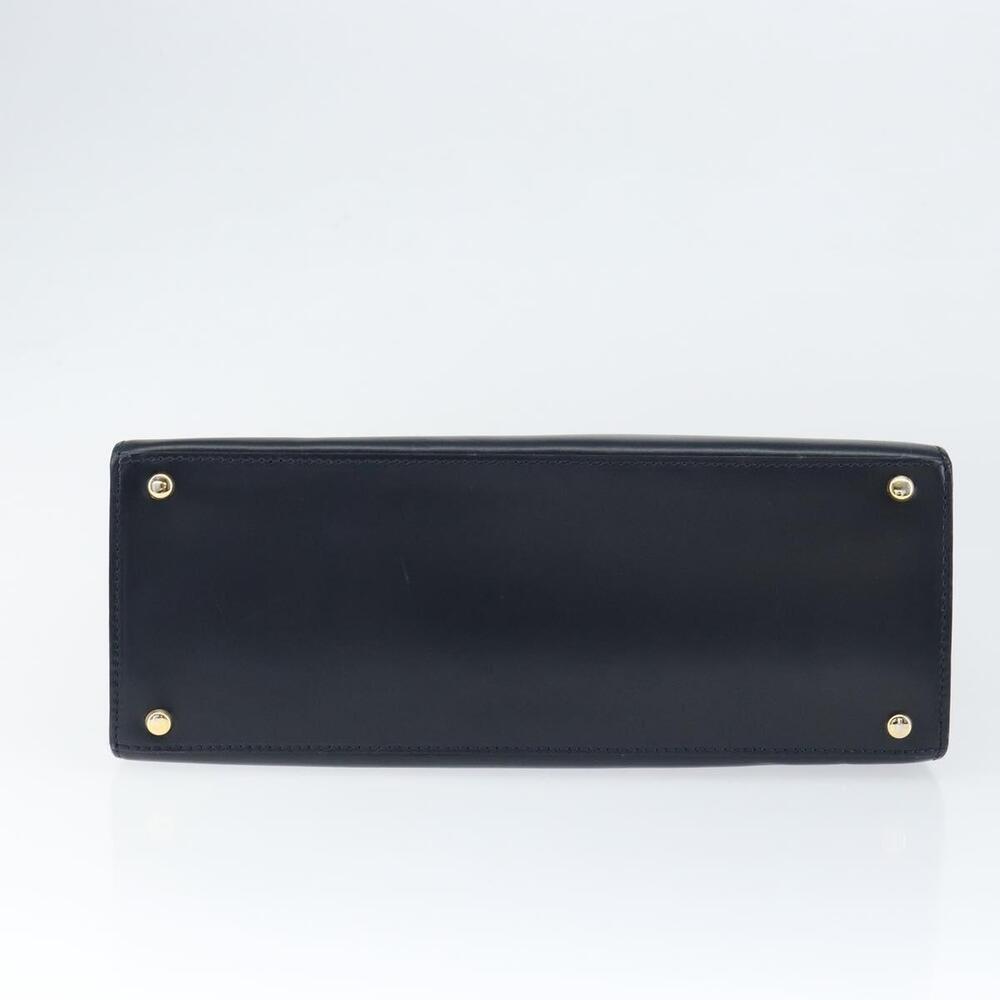 CELINE Circle Hand Bag Leather Navy Gold Auth 149129 - Picture 5 of 16